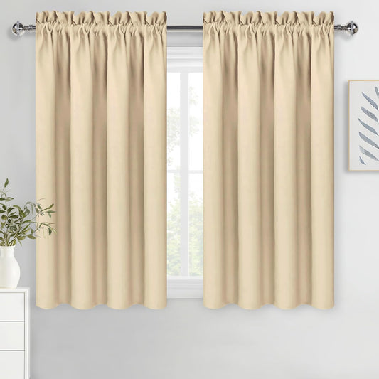 DWCN Blackout Curtains Room Darkening Thermal Insulated Bedroom Curtains Window Curtain Panels, 52 x 54 inches Long, Set of 2 Beige Rod Pocket Drapes