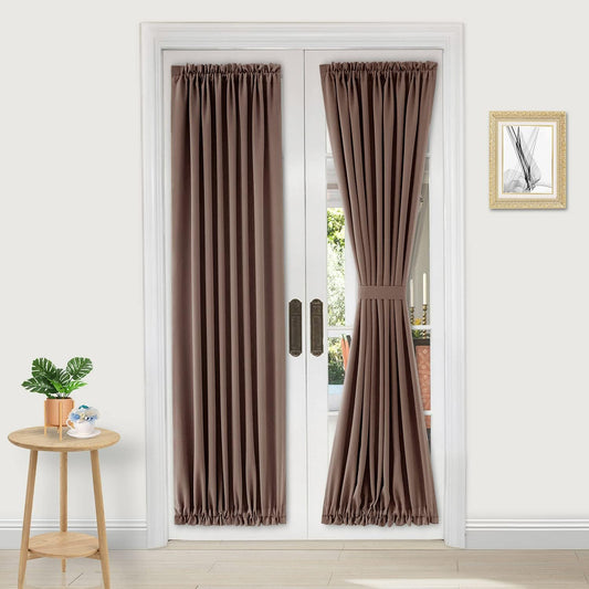 DWCN French Door Curtains – Rod Pocket Thermal Blackout Curtain for Doors with Glass Window, Kitchen and Patio Doors for Privacy, 23 X 72 Inches Long, 1 Curtain Panel with Tieback，Khaki
