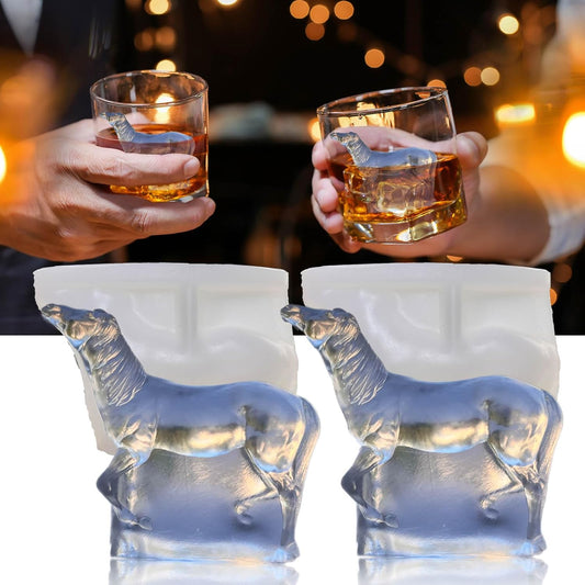 3D Horse Ice Cube Trays - Silicone Mold for Cocktail, Bar; Fun Animal Shape Large Horse Gift Pack of 2