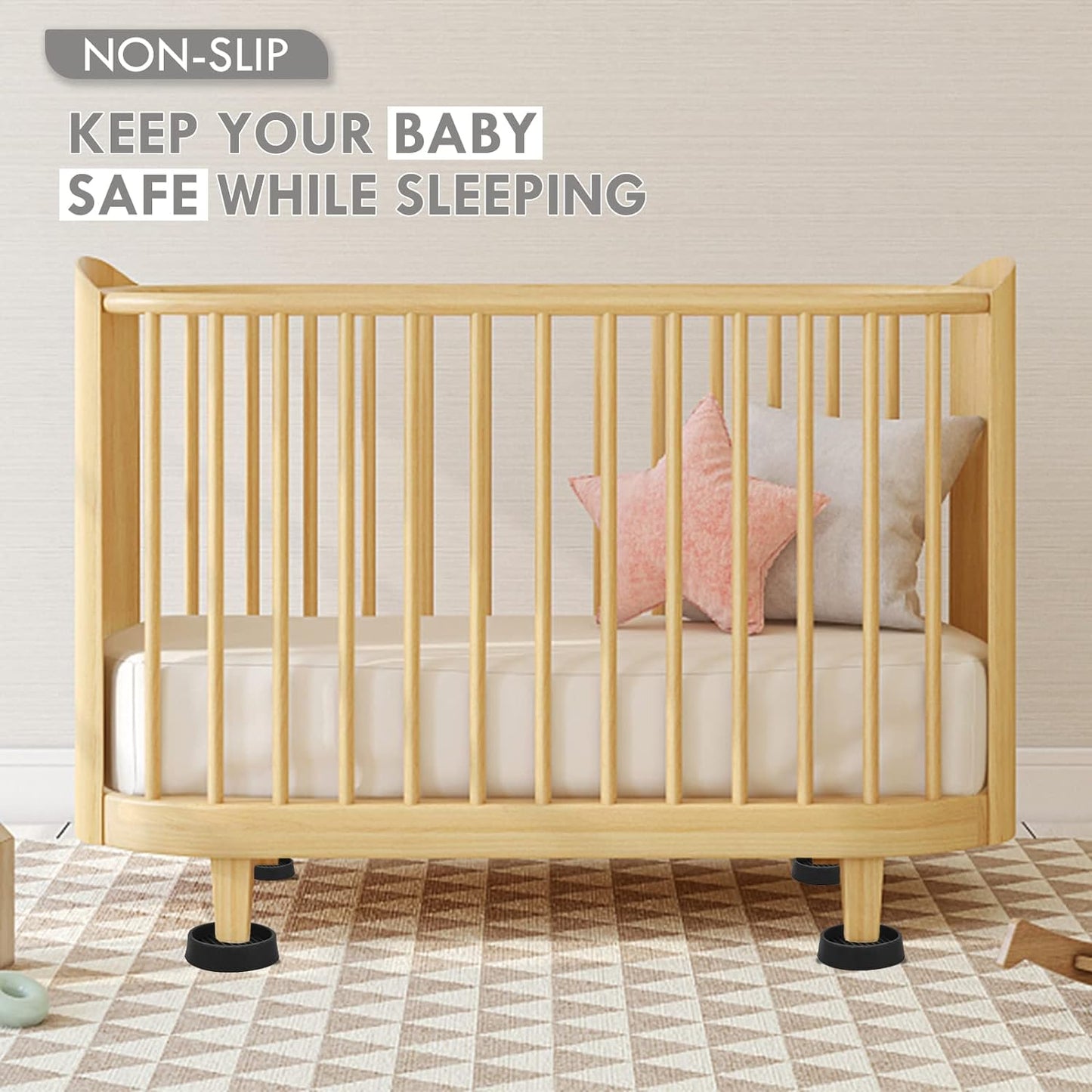 3X3 Round Rubber Caster Cups, Non Slip Furniture Pads, Anti-Slip Gripper, Anti Skid Furniture Feet, Anti Slide Floor Protector for Bed Couch Table Chair Stoppers - Black, 8 Pack