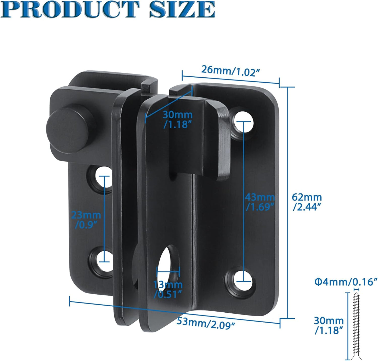 Alise Flip Latch,Gate Latches Slide Bolt Latch Safety Door Lock Catch for Barn Cabinet Pet Cage Wood Fence Bathroom Garage Window,SUS304 Stainless Steel Gate Hardware Locks,Matte Black,MS5009-B