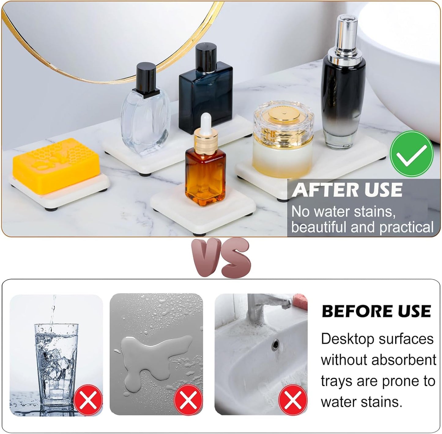 6PCS Stone Drying Tray for Bathroom Counter, Fast Drying Diatomite Stone Sink Tray, Water Absorbing Coaster for Kitchen Sink, Water Absorbent Coasters, Diatomite Soap Dish