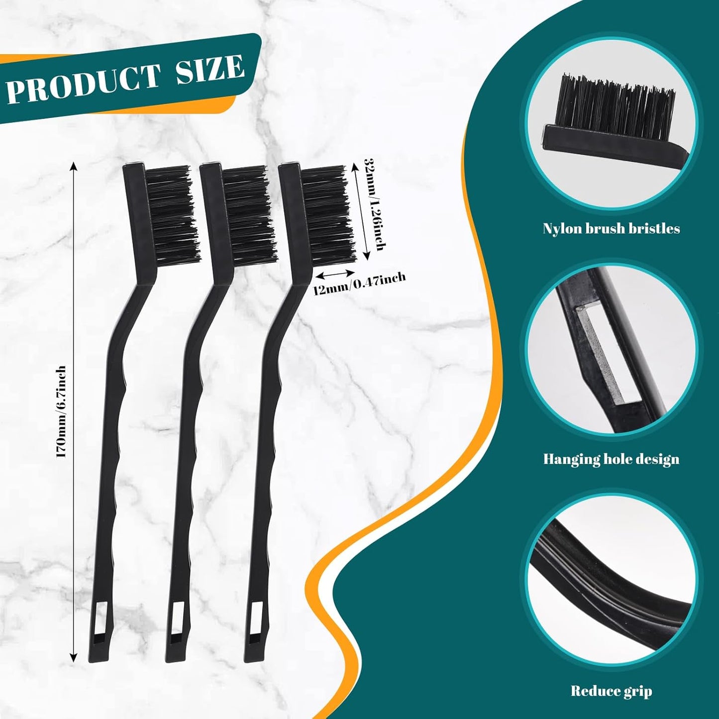 48 Pcs Mini Nylon Brush Set, Nylon Scratch Brush with Curved Handle, Cleaning Weld Slag and Rust