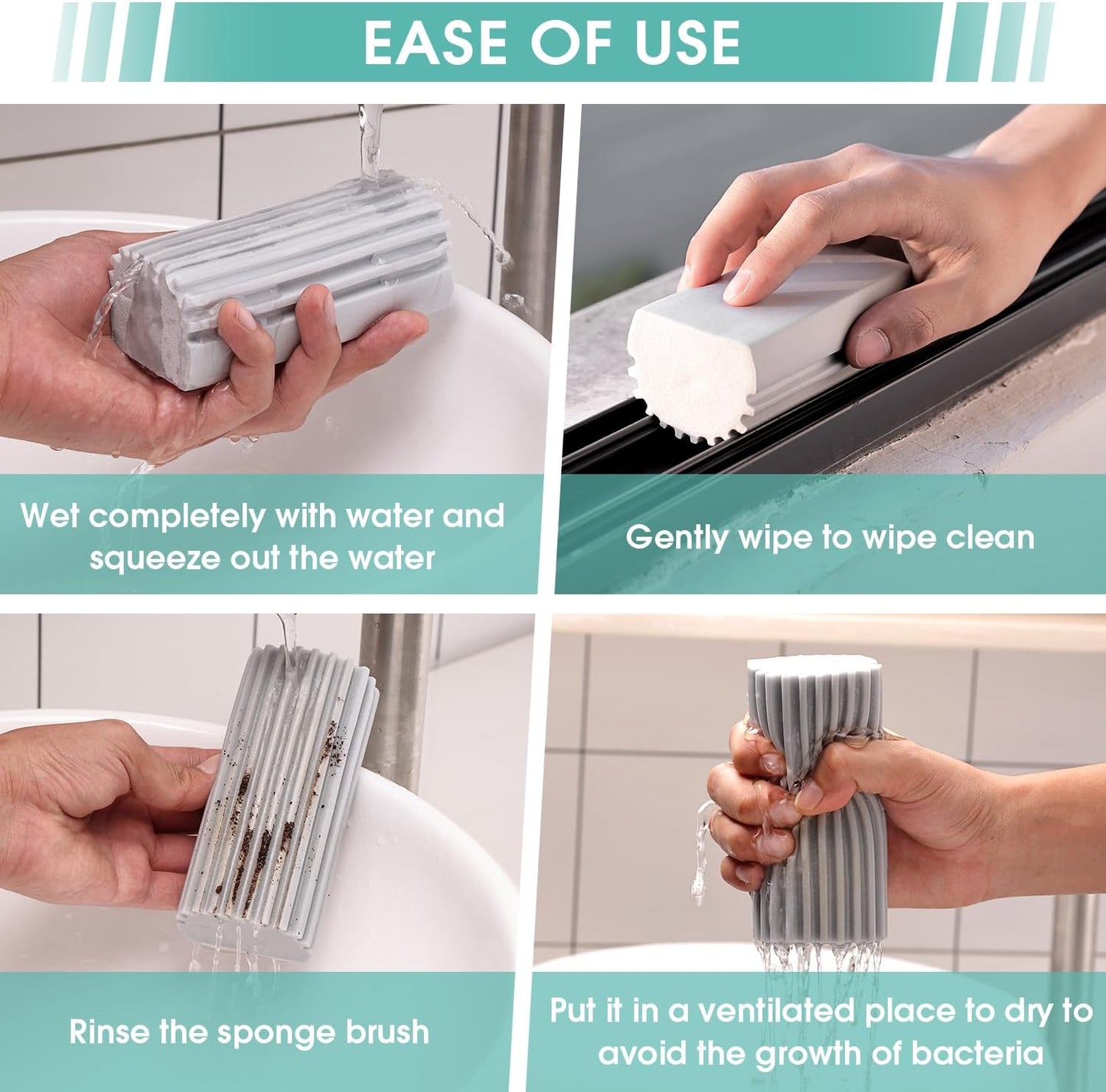 6 Pack Damp Dusting Sponge Duster, Grey Dust Cleaning Sponge, Reusable Household Cleaning Sponge Tool for Blinds, floorboards, Fan Blades, Vents, Glass, Railings, Mirrors