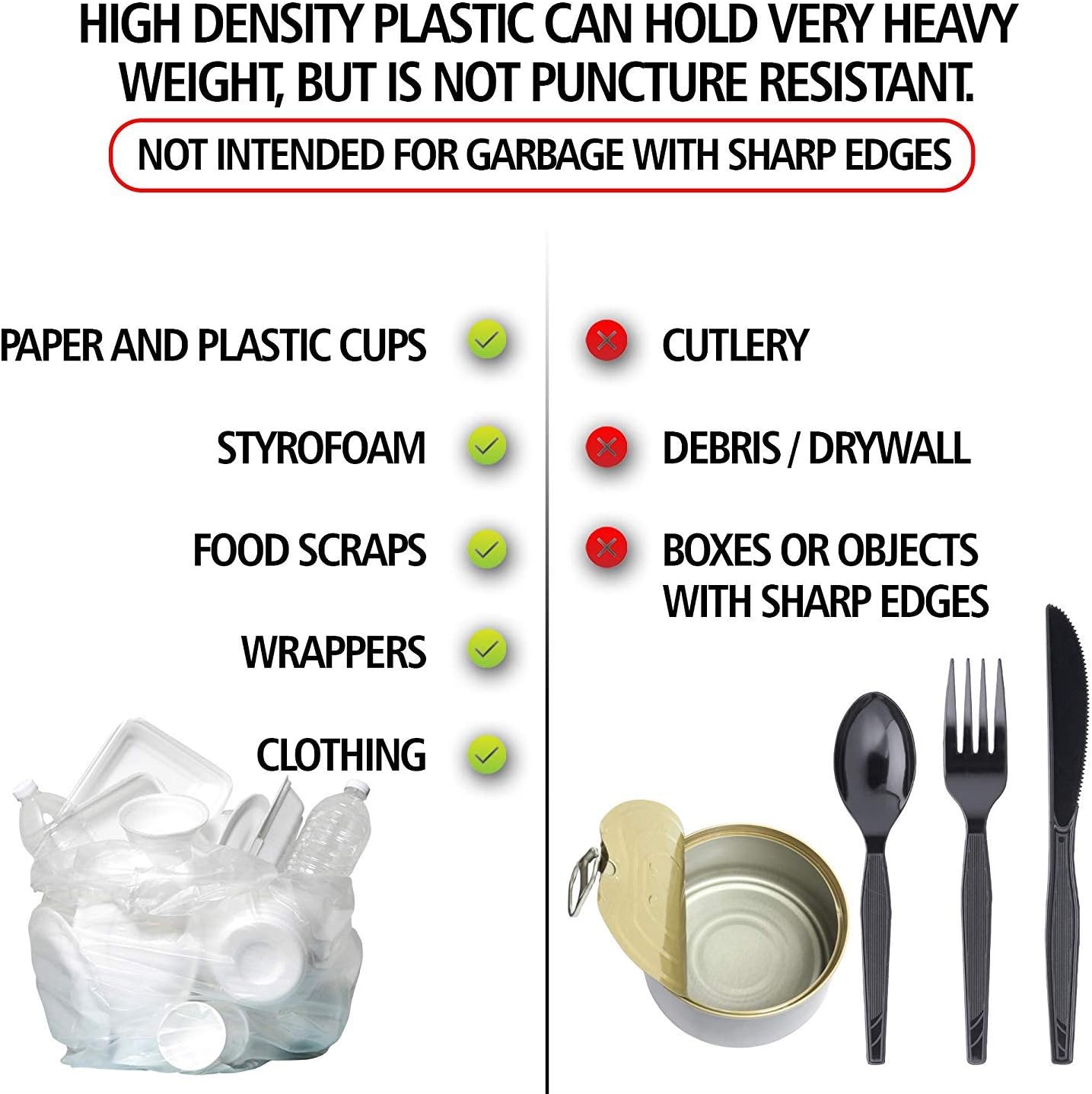 Aluf Plastics High Density Trash Bags, 10 Gallon, 1000 Count, 8 Micron (eq), 24" x 24", Clear, for Bathroom, Office, Industrial, Commercial, Janitorial, Municipal, Recycling