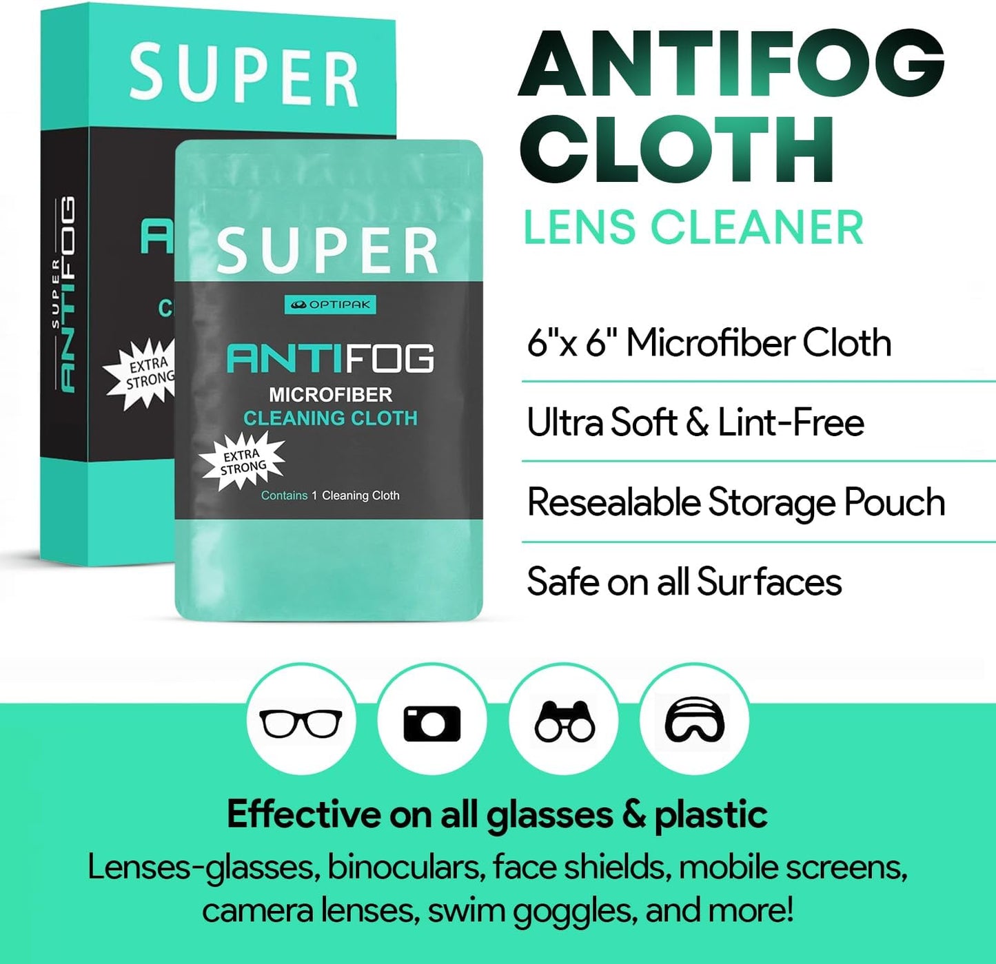 Anti Fog Microfiber Cleaning Cloth for Glasses | Individually Wrapped Microfiber Lens Cleaning Cloth for Eyeglasses, Lenses, Binoculars, Face Shields, Ski Masks or Swim Goggles (10 Count)