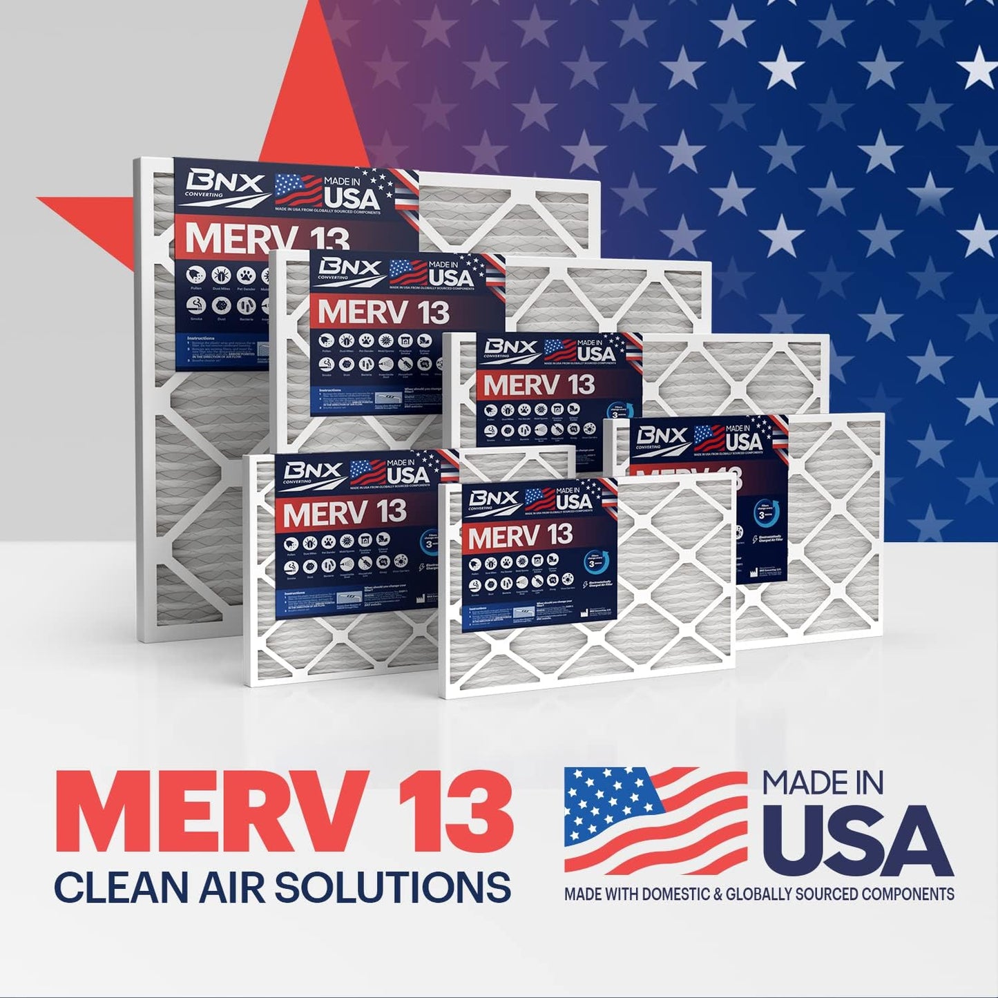 BNX TruFilter 20x23x1 Air Filter MERV 13 (6-Pack) - MADE IN USA - Electrostatic Pleated Air Conditioner HVAC AC Furnace Filters for Allergies, Pollen, Mold, Bacteria, Smoke, Allergen, MPR 1900 FPR 10