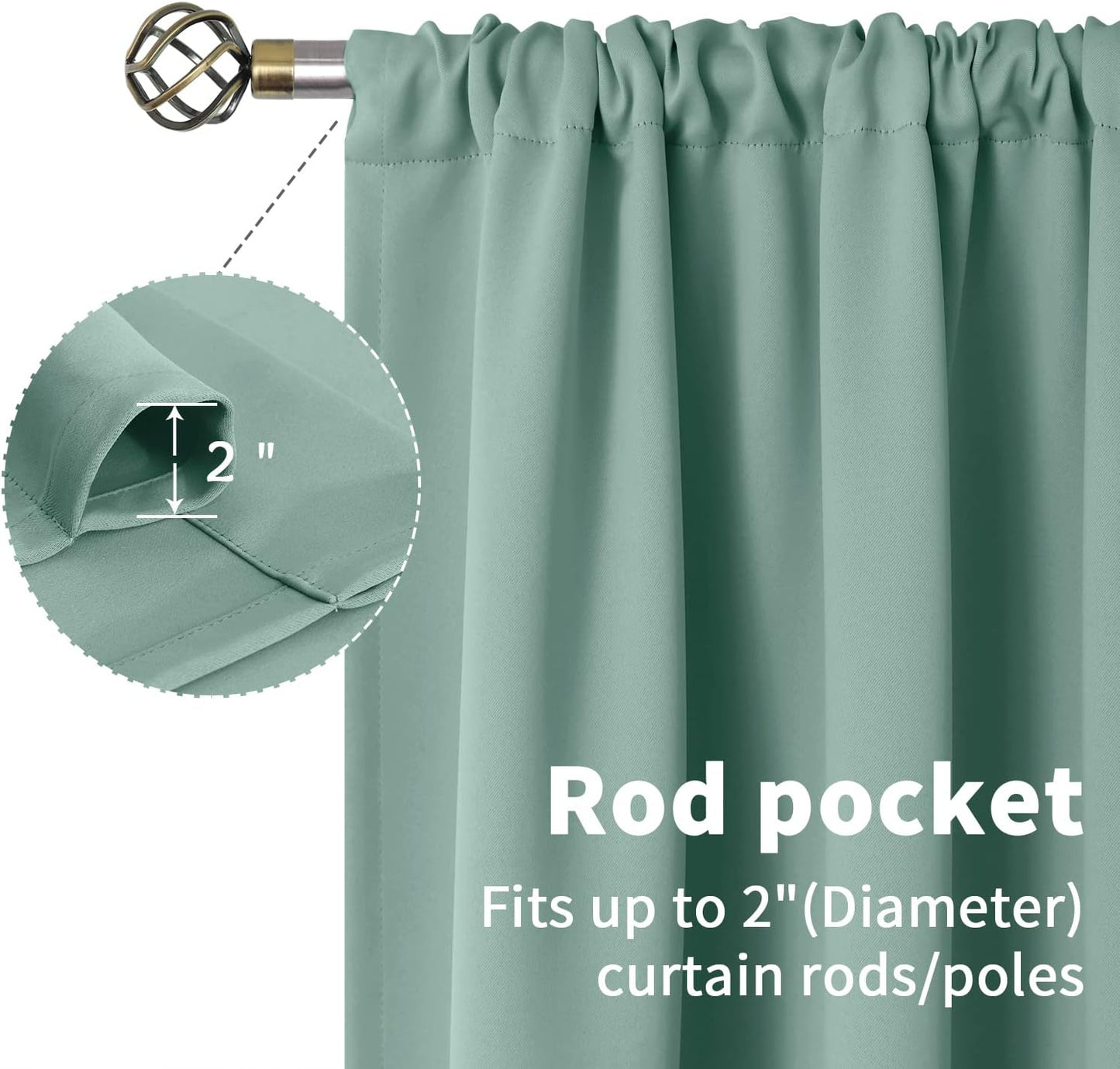 BGment Light Sage Blackout Curtains 40 Inches Length for Bedroom Kitchen - Rod Pocket Thermal Insulated Drapes for Short Window Cafe Decorative Privacy, 42 x 40 Inch, 2 Panels