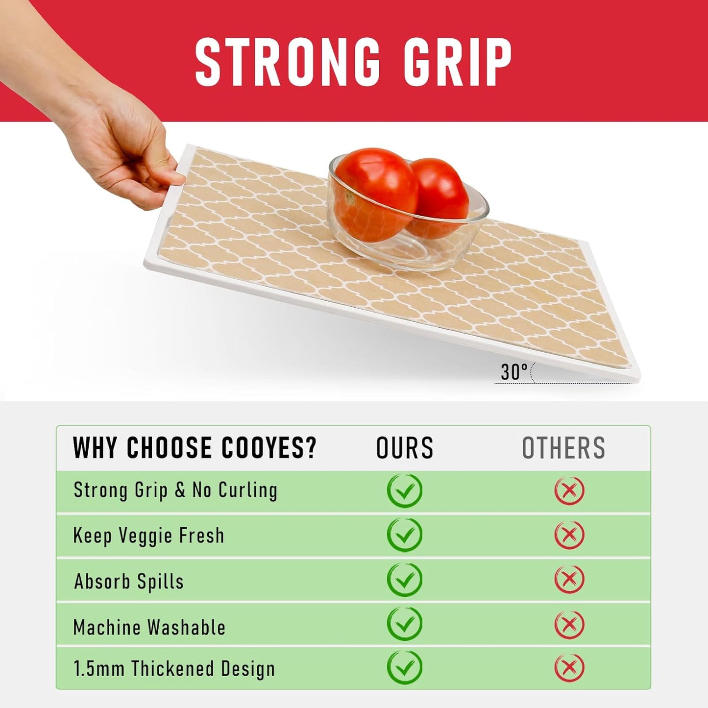 Cooyes 2 in 1 Refrigerator Liners, 6 Pack, 12“ × 24”， Fridge Drawer & Shelf Liners for Kitchen Cabinets Non-Adhesive, Breathable Cloth Material, BPAfree, Keep Produce Fresh Longer