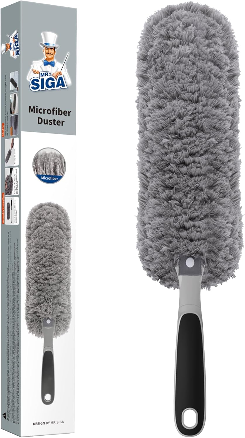 MR.SIGA Lint Free Microfiber Duster, Washable Duster for Household Cleaning Gray