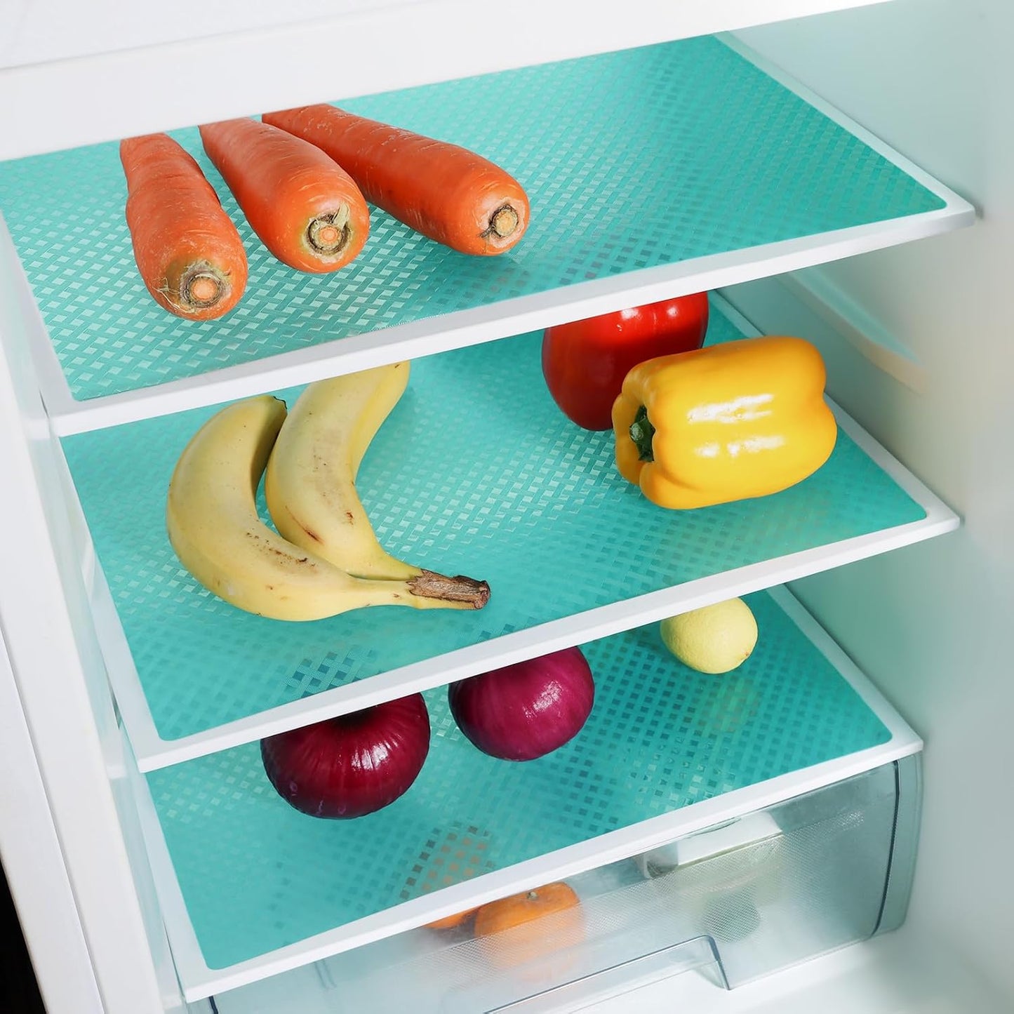 Blue Shelf Liners for Kitchen Cabinets Refrigerator Liners Waterproof & Oil-Proof Kitchen Cupboard Liner Drawer Mats EVA Material Non Adhesive Fridge Liner for Shelves 23.6 x 157.4 Inches