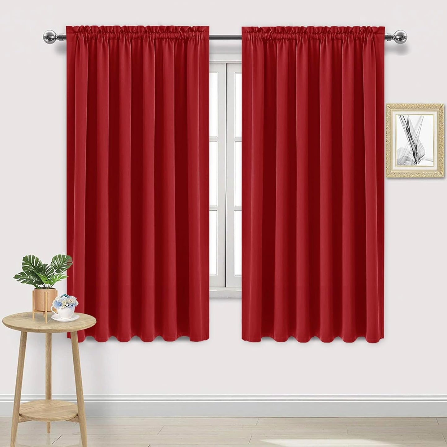 DWCN Blackout Curtains for Living Room Thermal Insulated, Energy Saving & Noise Reducing Bedroom Curtains, Red, W 70x L 63 Inch, Set of 2 Rod Pocket Curtain Panels