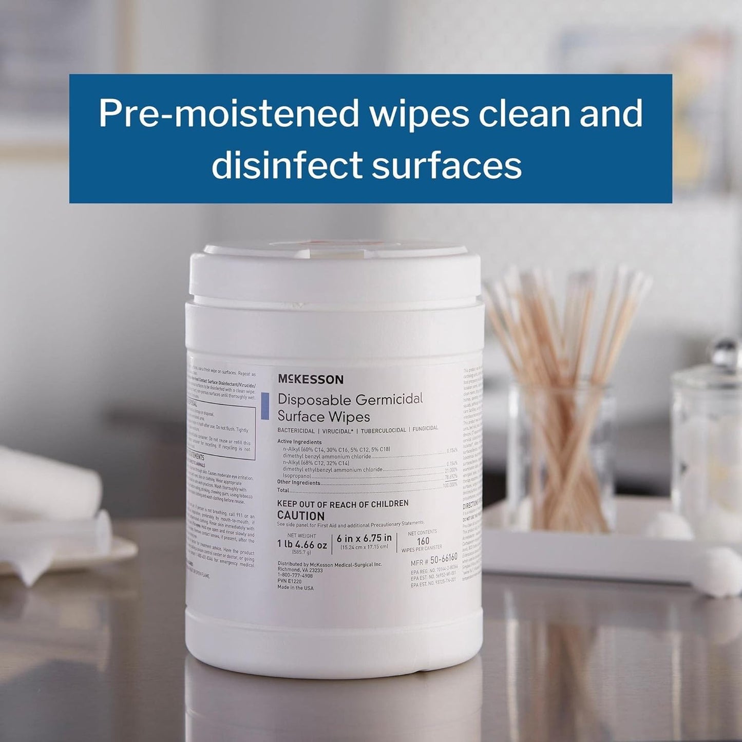 McKesson Germicidal Wipes [1920 Count] Disinfecting Wipes, Alcohol Cleaning Disinfectant Wipes, Hospital Grade Multi-Surface Wipes, 160 Wipes, 12 Pack
