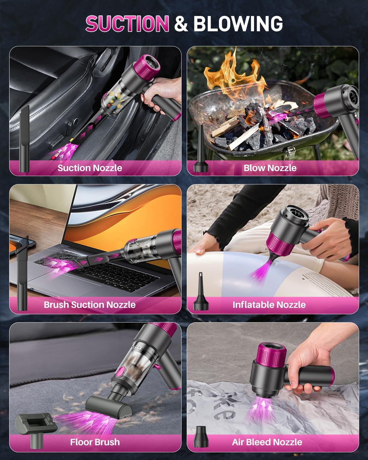 EYYA Handheld Cordless Car Vacuum Cleaner, 4-in-1 Portable Mini Car Vacuum Cleaner, 15000PA High Power & Air Duster with LED Light for Home Office