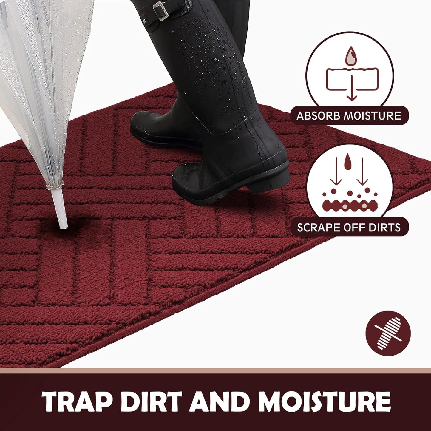 Door Mat Indoor Doormat, Entryway Rug Door Mats Non-Slip Rubber Backing, Low-Profile Entrance Rugs, Absorbent Resist Dirt Doormats Inside Floor Door mat for Entryway Red 24"x36"