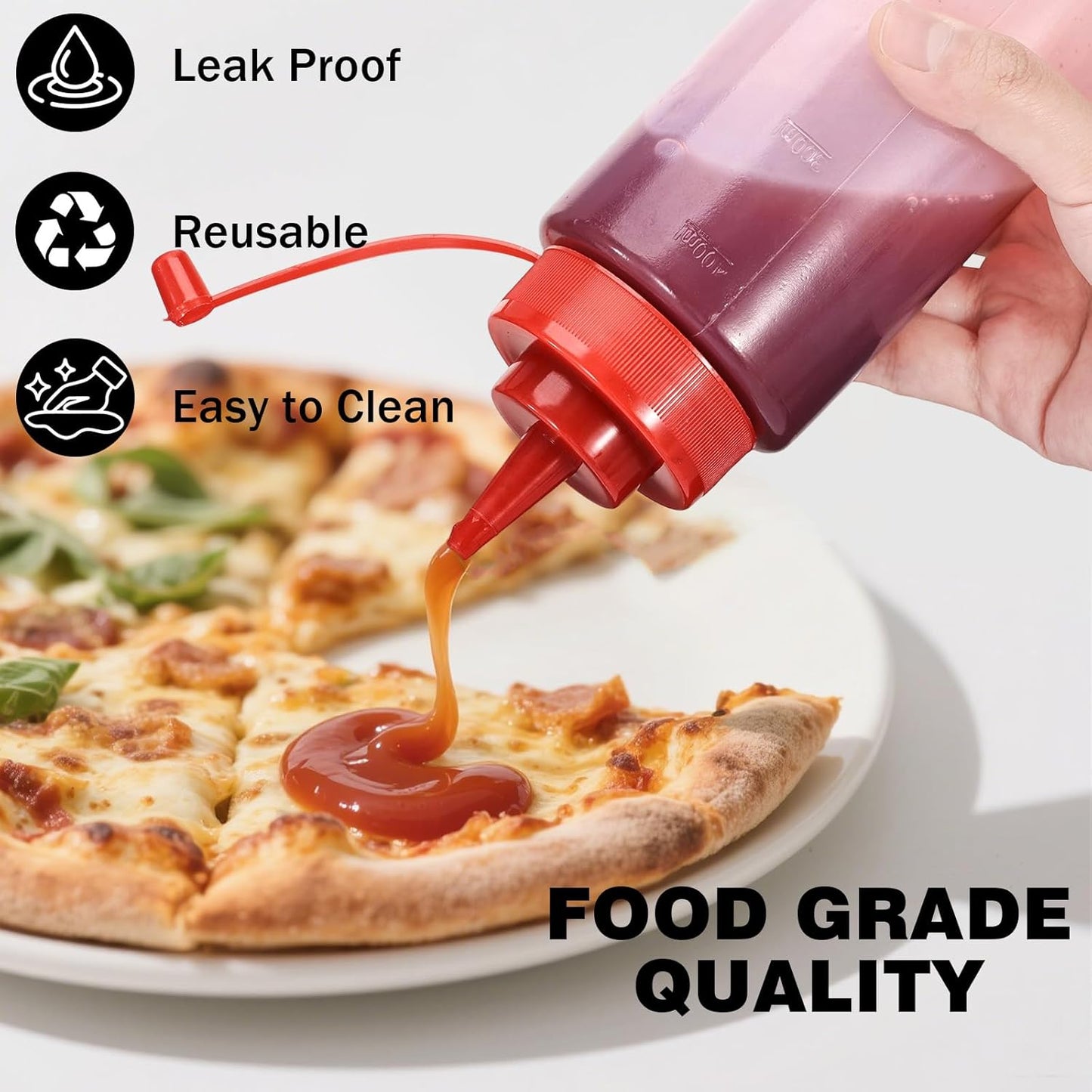 Condiment Squeeze Bottles Ketchup Dispenser, 6 Pack 16oz Squeeze Bottles for Liquids, Plastic Sauce Bottle with Cap Lid, Squirt Bottles for Sauces Liquids BBQ Dressing Pancake Art