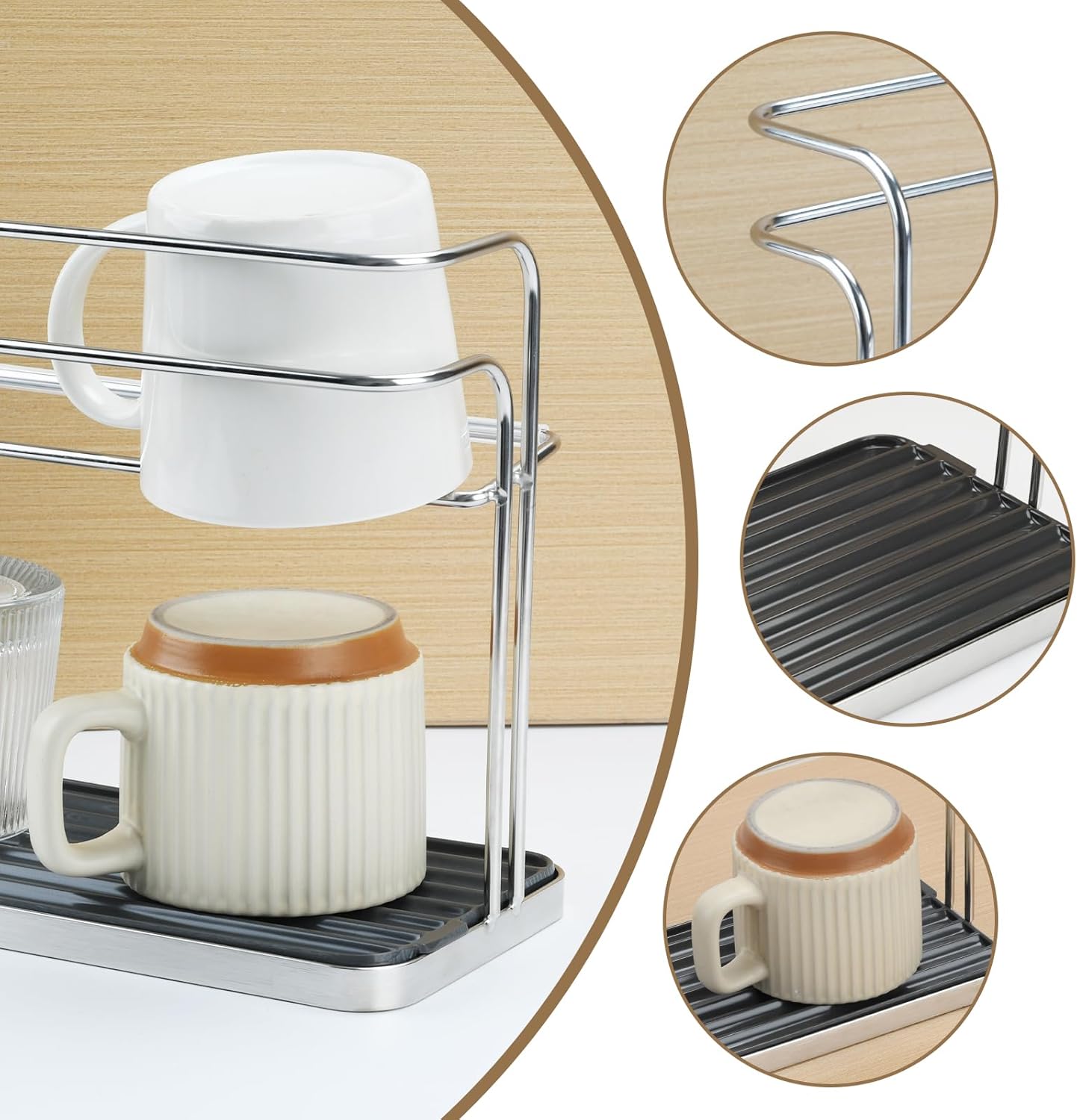 Bottle & Cup Drying Rack with Drain Tray (Stainless Steel Silver)