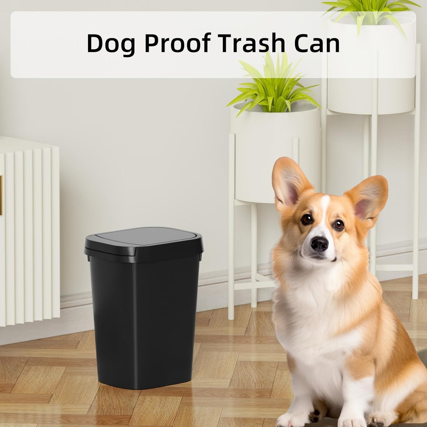 3 Pack Bathroom Small Trash Can with Lid, 2.6 Gallon Slim Garbage Bin with Pop-Up Lid, 10L Plastic Wastebasket for Bedroom, Office, Kitchen, Toilet (Black)