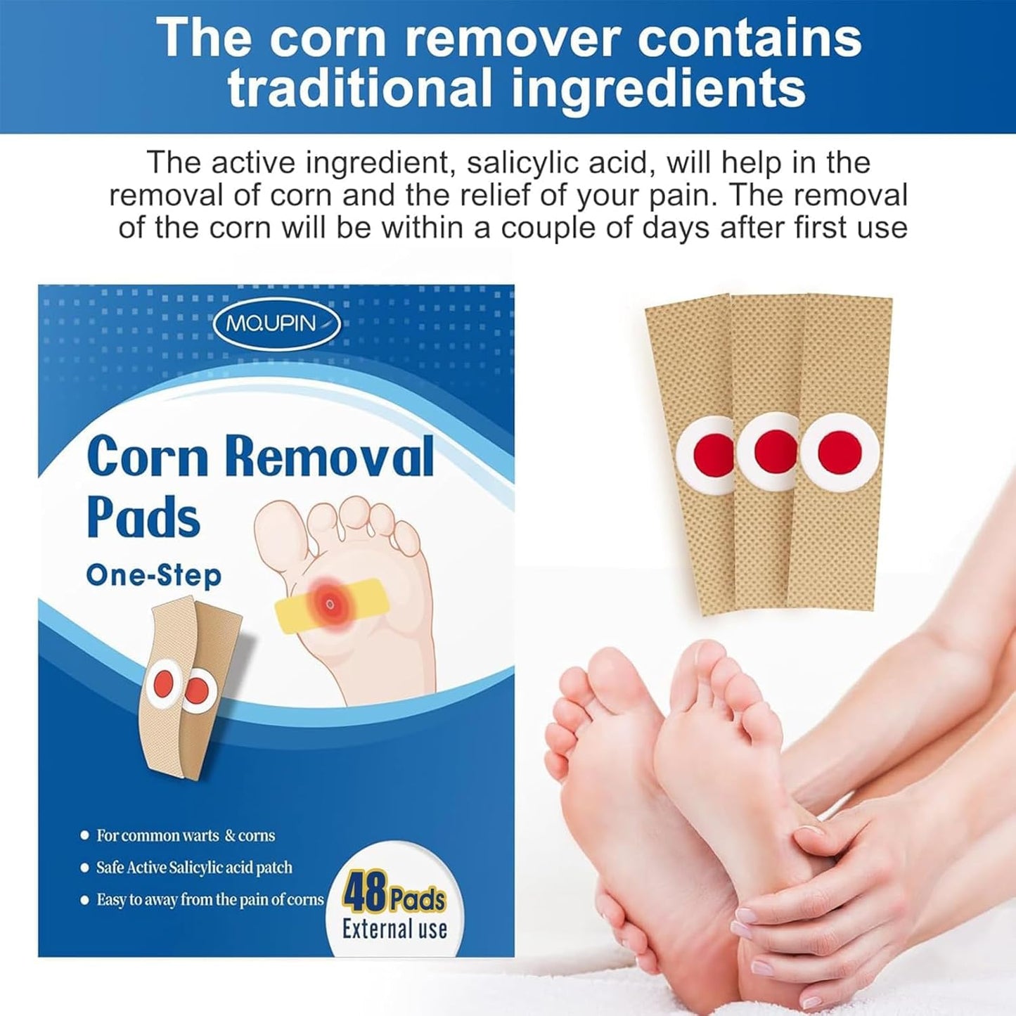 48 Count Corn Removal Pads for Feet and Toe, Corn Feet Remover for Extra Strength, Callous Remover