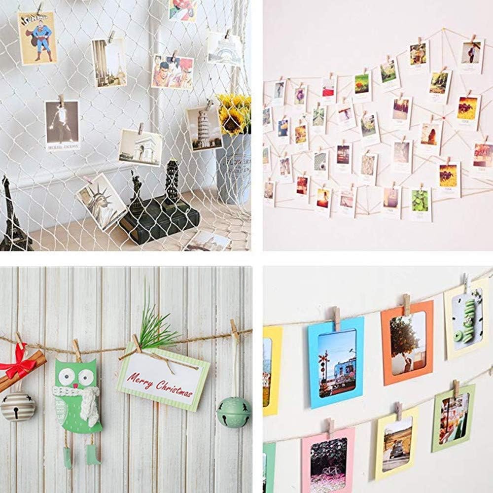 DurReus 50PCS 1.4inch Small Natural Wooden Clothespins for Pictures with Jute Twine Paper Peg Clips Photo Holders Hanging Crafts Home Wall Decor