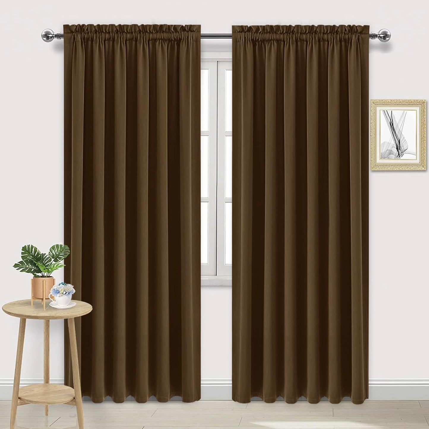 DWCN Blackout Curtains for Living Room Thermal Insulated, Energy Saving & Noise Reducing Bedroom Curtains, Brown, W 70x L 84 Inch, Set of 2 Rod Pocket Curtain Panels