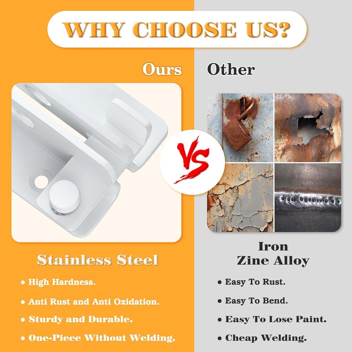 Alise Flip Latch Gate Latches Slide Bolt Latch Safety Door Lock Catch for Barn Cabinet Pet Cage Garden Bathroom Garage Window Sliding Door,Stainless Steel White Finish MS3006R-W