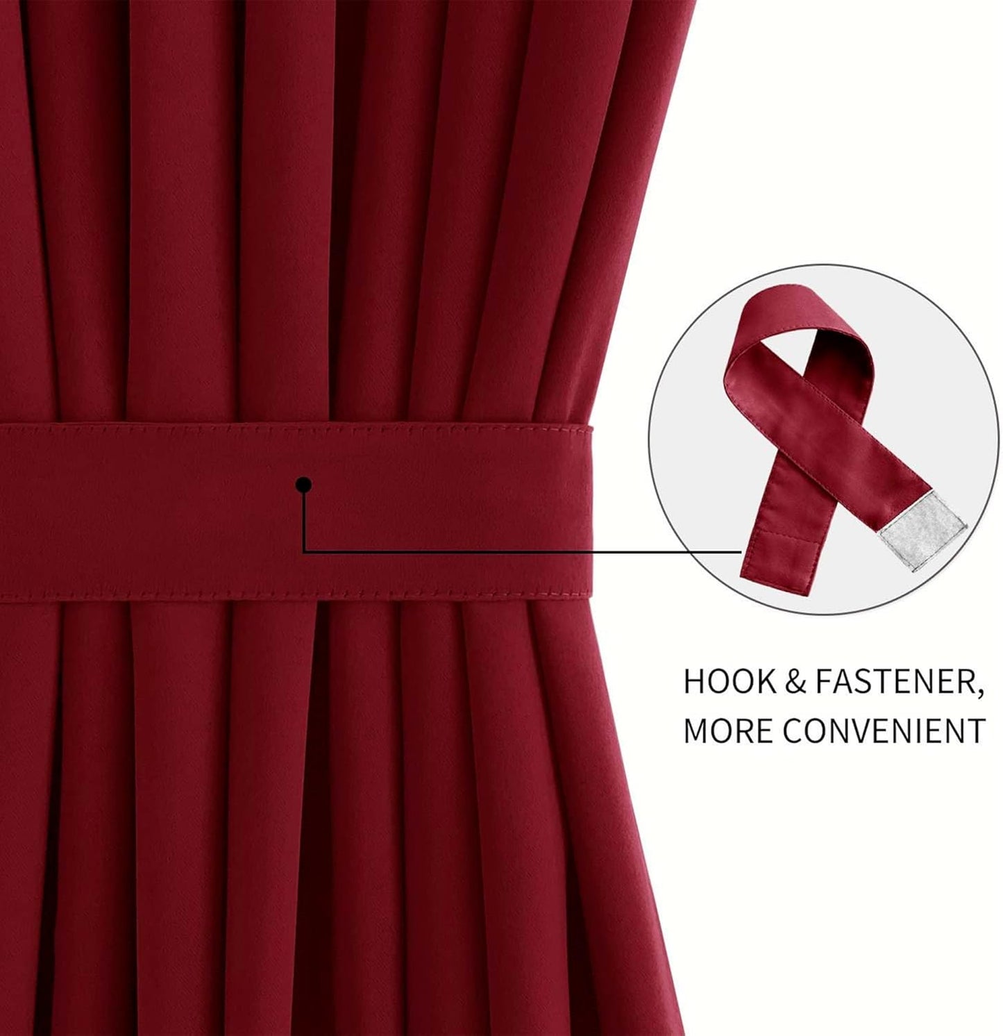 DWCN French Door Curtains – Rod Pocket Thermal Blackout Curtain for Doors with Glass Window, Kitchen and Patio Doors for Privacy, 36 X 80 Inches Long, 1 Curtain Panel with Tieback, Burgundy