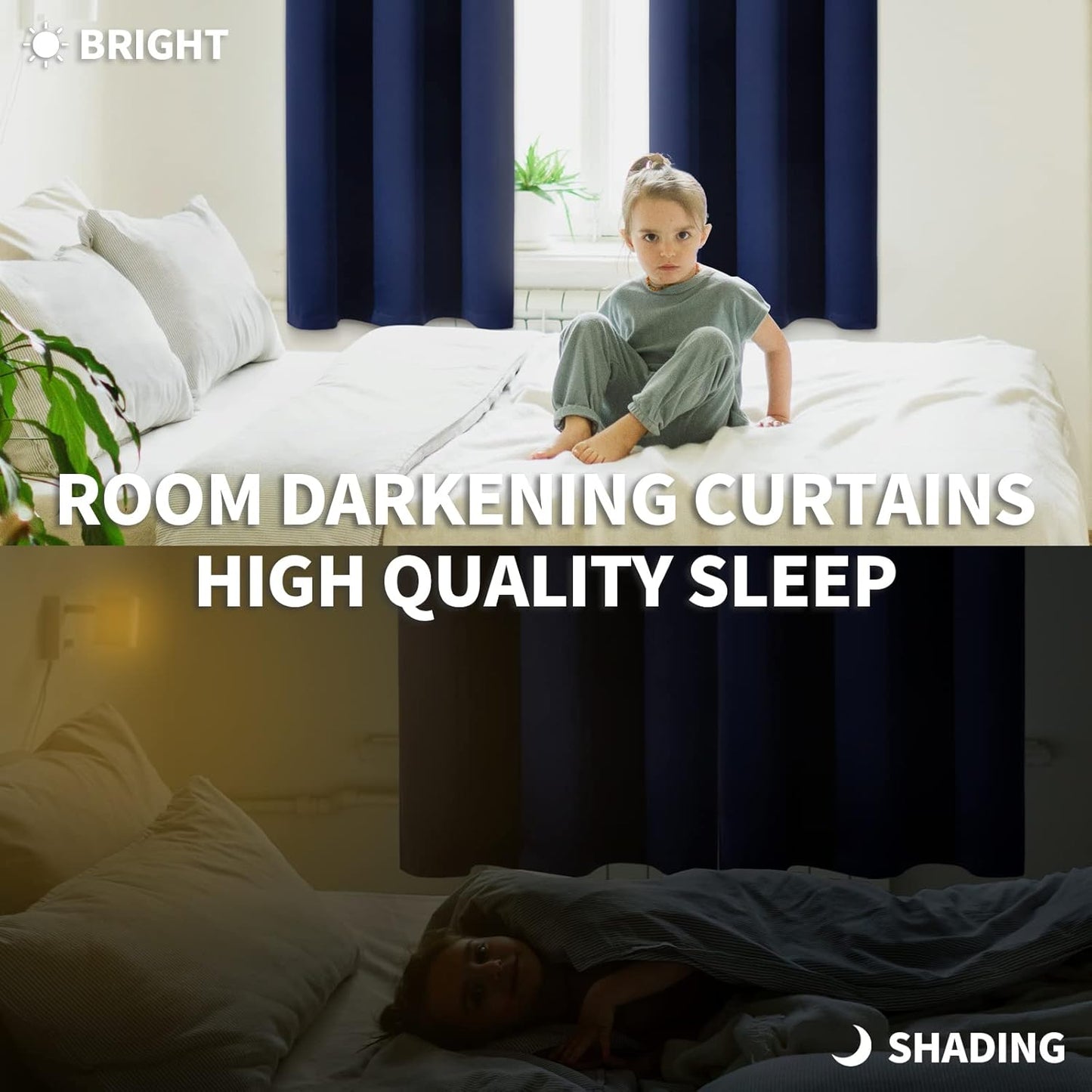 BGment Rod Pocket Blackout Curtains for Bedroom - Thermal Insulated Room Darkening Curtain for Living Room, 52 x 72 Inch, 2 Panels, Navy Blue