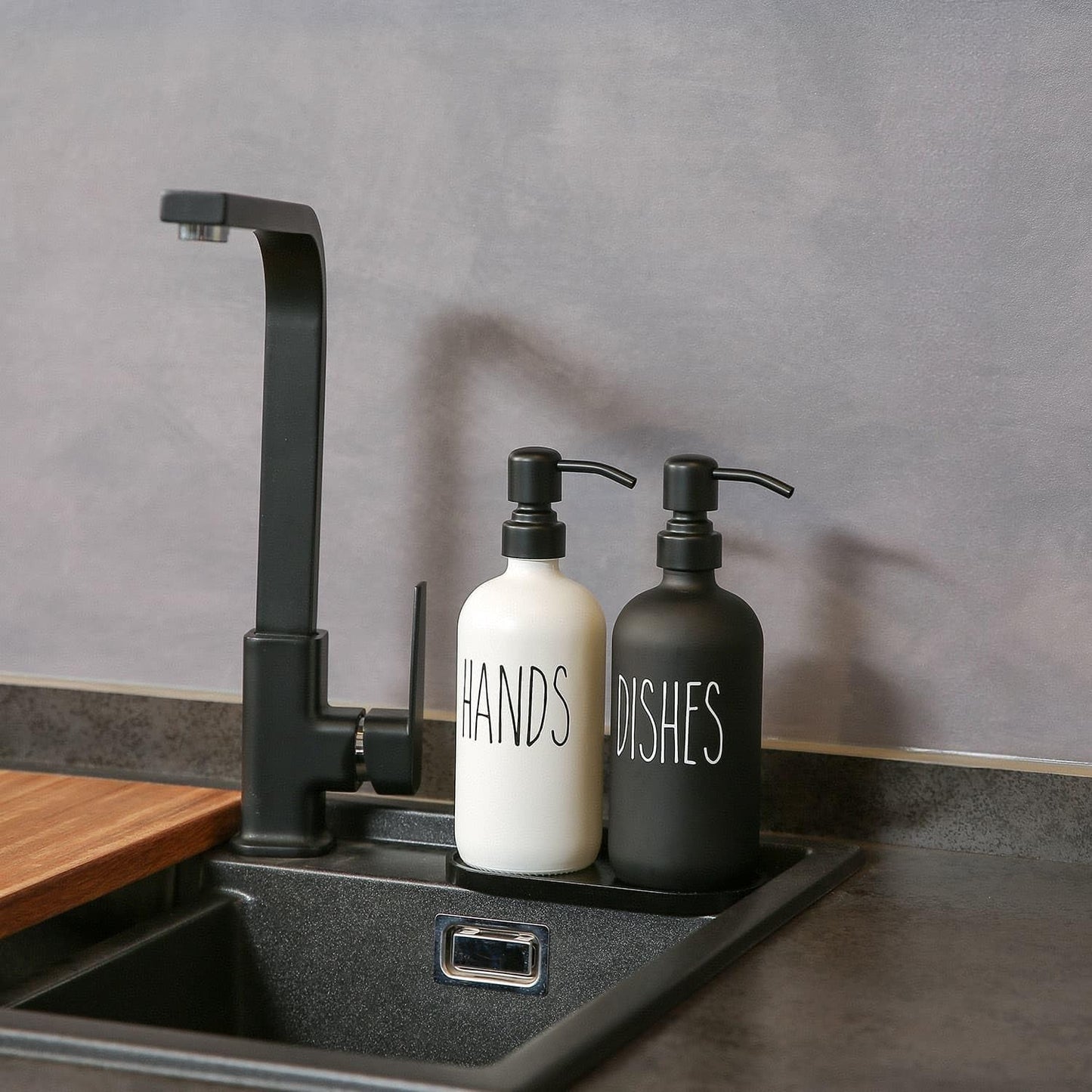 MOMEEMO Kitchen Soap Dispenser Set, Contains Dish and Hand Soap Dispenser, Suitable for Farmhouse Kitchen Decor. (Black & White)