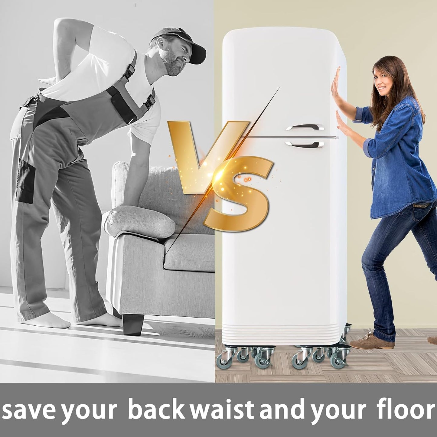 Furniture-Dolly-Furniture-Movers-with-5-Wheels, Furniture Sliders Large Size Carbon Steel Panel Lifter Tool for Moving Heavy Furniture, Furniture Dollies with 2 Brakes, Max Capacity 3335 Ibs