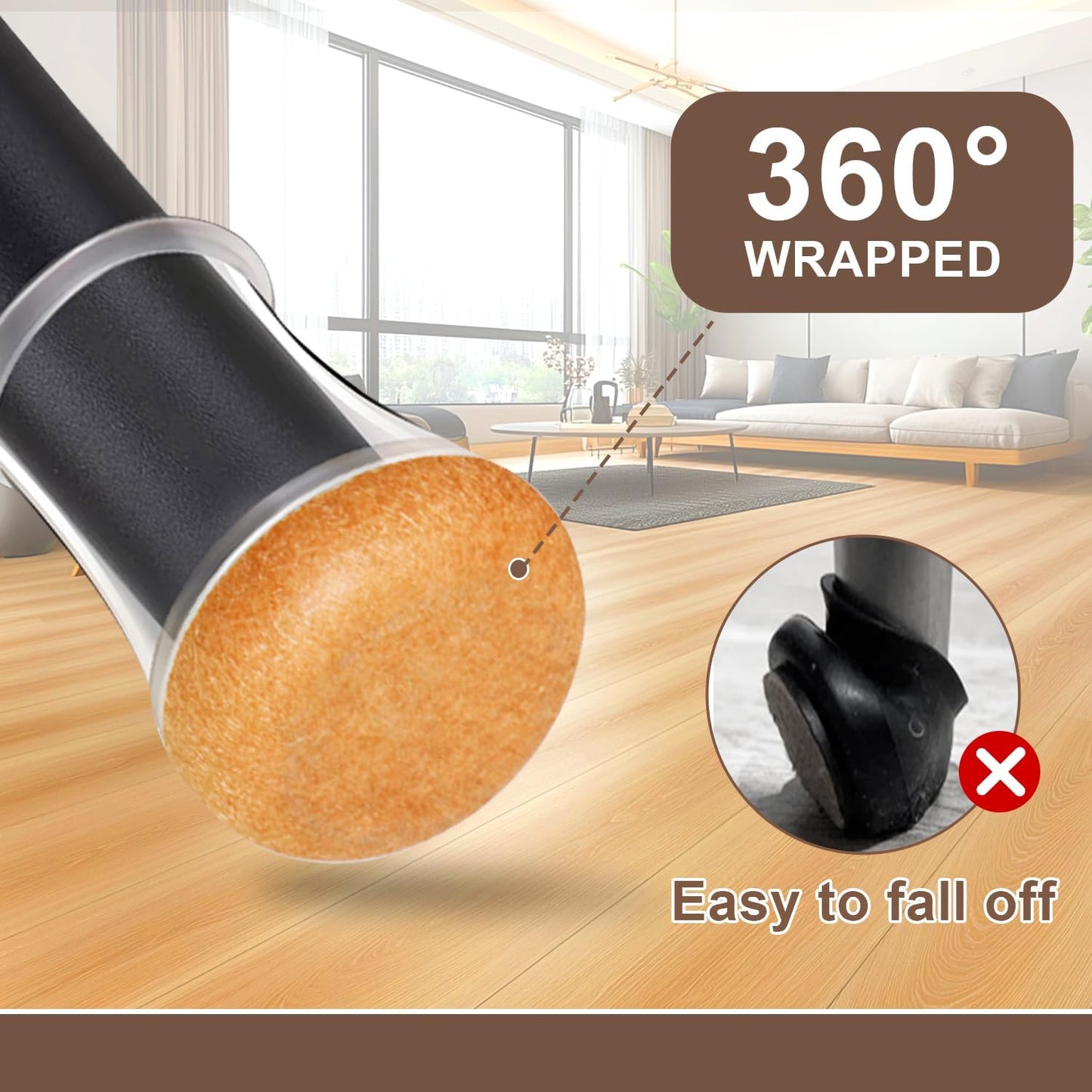 20 Pcs Chair Leg Floor Protectors for Hardwood Floors, Clear Rubber Furniture Sliders with Felt, Silicone Furniture Leg Caps Covers, Fit Round Diameter (1.2" to 1.4")