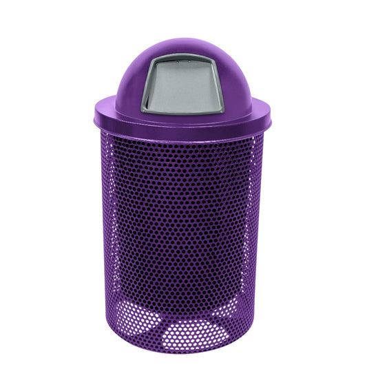 COATEDOUTDOORFURNITURE RDT-P-PUR Heavy Duty Round Trash Receptacle with Dome Top, Liner Included, 32 Gallon, Purple, Made in America
