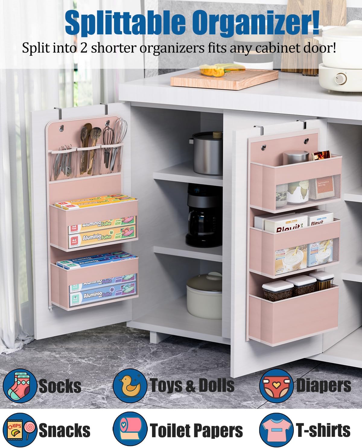 Closet Organizers and Storage, Over The Door Organizer, 6 Shelf Camper Storage, Behind The Door Storage Organizer, Wall Mount Back of Door Hanging Organizers (Pink)