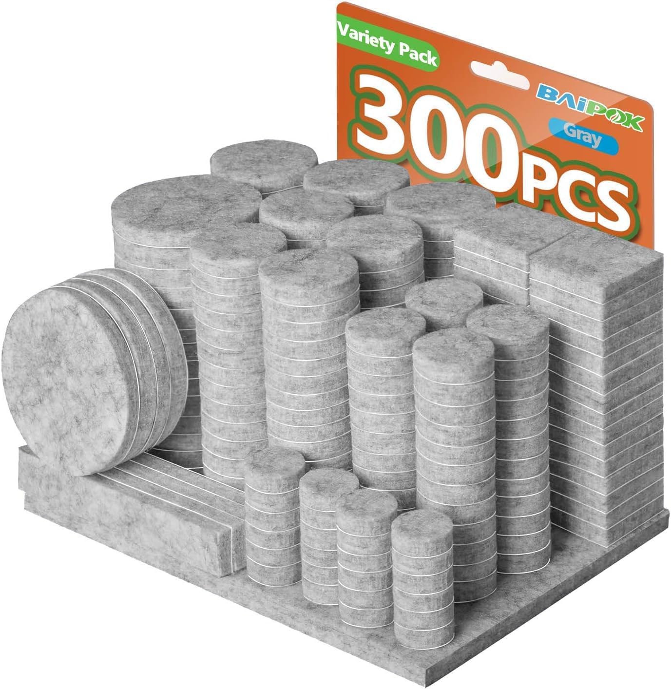 Furniture Pads 300 Pcs Premium Furniture Felt Pads (Grey), Huge Quantity Self Adhesive Felt Furniture Pads, Anti Scratch Floor Protector for Furniture Legs Hardwood Floor with 60 Cabinet Door Bumpers