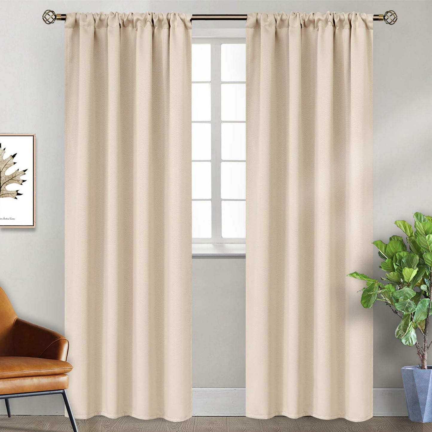 BGment Champagne Blackout Curtains for Bedroom 84 Inches Long - Thermal Insulated Room Darkening Curtain for Living Room, 42 x 84 Inch, 2 Panels