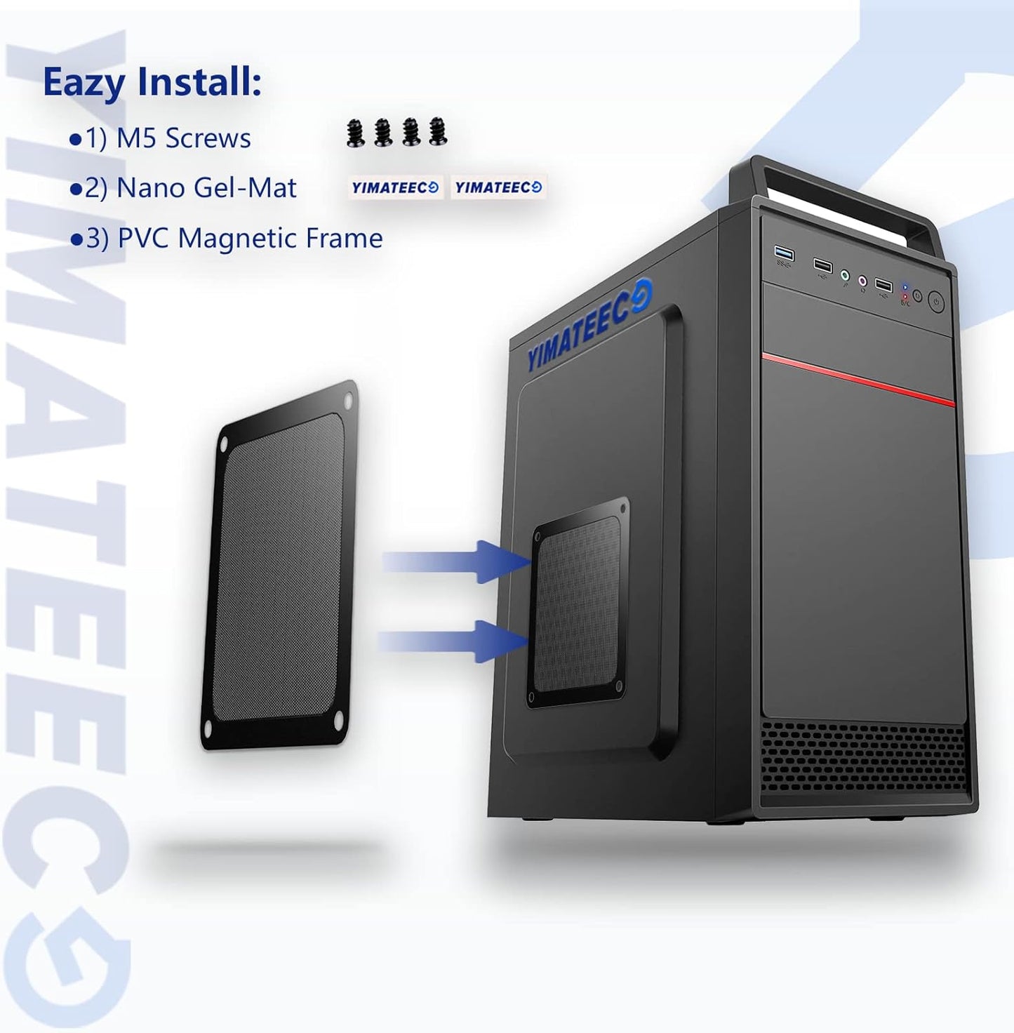 Dust Filter PC 140mm -5Pack Magnetic Fan Dust Mesh Filter for Computer Cooler Fan/PSU/Routers, PVC 50 Mesh PC Case Screen Dustproof Vent Filter Cover Fan Grills (PVC, 140 * 140mm, 5pcs, Black)