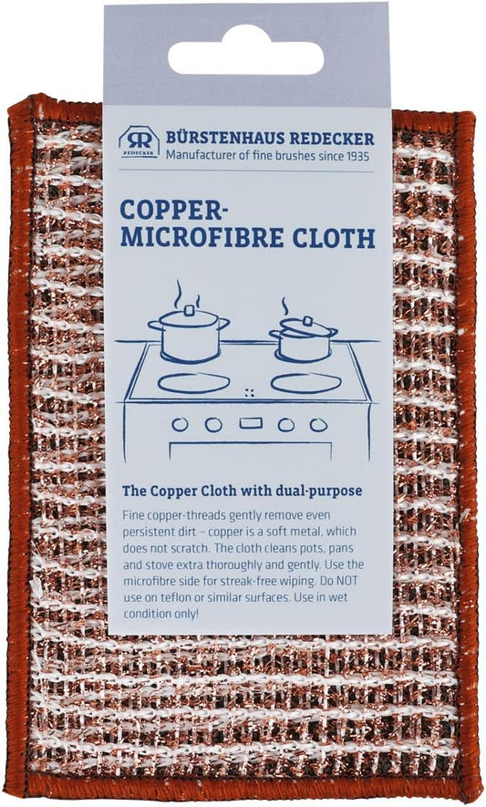 Redecker 2-Ply Woven Copper Scrubbing Cloth & Microfiber Cleaning Wipe – Dual-Surface, Non-Scratch, Reusable & Machine Washable Real Copper Pad for Kitchen & Home