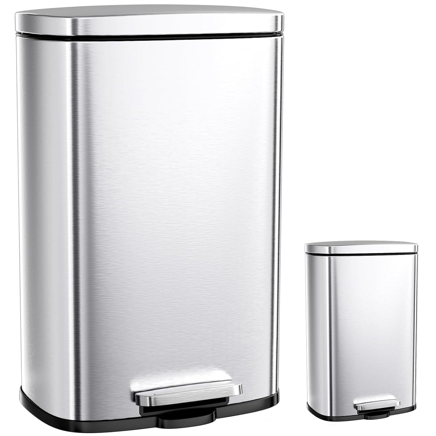 Arlopu 13.2+1.3 Gallon Step Trash Can, Stainless Steel Garbage Bin, Soft-Close Rubbish Bin with Removable Plastic Inner Bucket, Fingerprint-Proof, Lid Dustbin, for Kitchen Home (Silver)