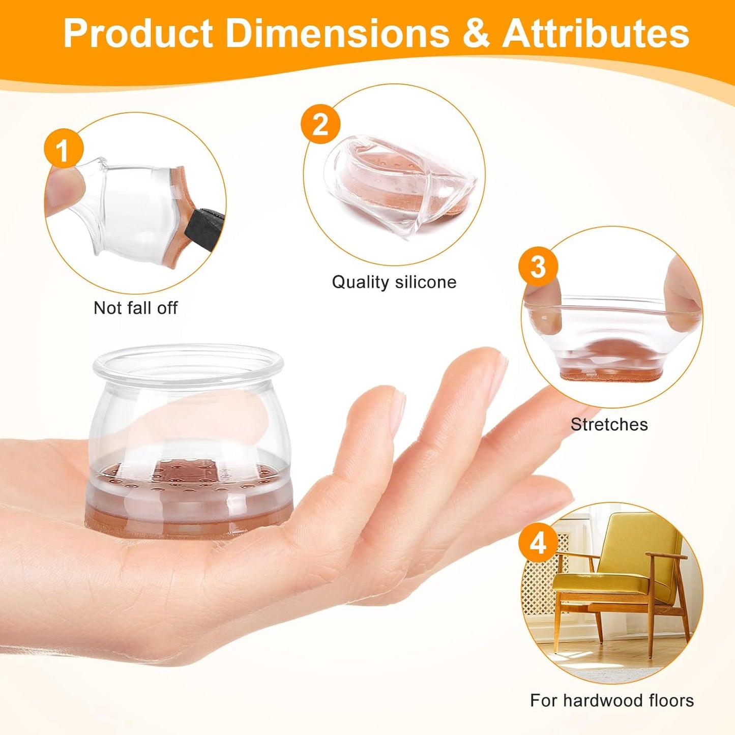 CHUNZEXI 48 Pack Chair Leg Floor Protectors for Hardwood Floors, Silicone Felt Covers Pads Caps, Protect Wood Furniture Feet Floors Noise Reduce and Scratch (Universal Large & Clear)