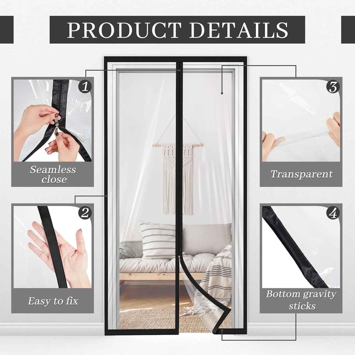 Amylove Zipper 34 x 80 Inch Dust Barrier Door Kit Construction Door Barrier 2.8 x 6.7 ft Reusable Plastic Curtain Cover Containment Standard Doorway Temporary Wall Screen Sheeting for Bathroom Hallway