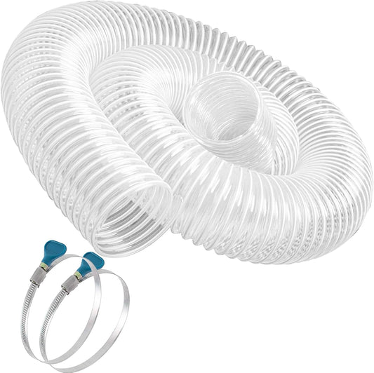Heavy PVC Dust Collection Hose 2.5" x 5', Flexible Clear PVC Fume Collection Hose, Puncture-Resistant, Reinforced With Coated Wire Helix
