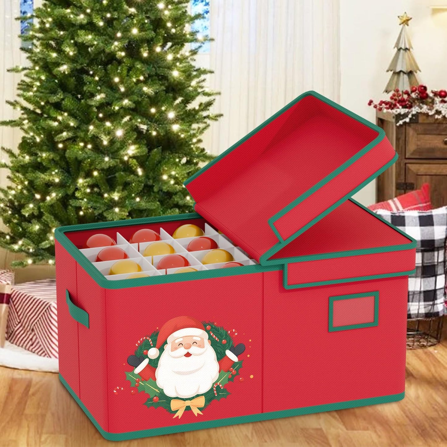 Christmas Ornaments Storage Boxes Christmas Ornament Organizer Storage Box with Adjustable Divider Fit 72 of 3 Inch Ornaments 600D Oxford Fabric Ornament Storage Box for Decoration Storage