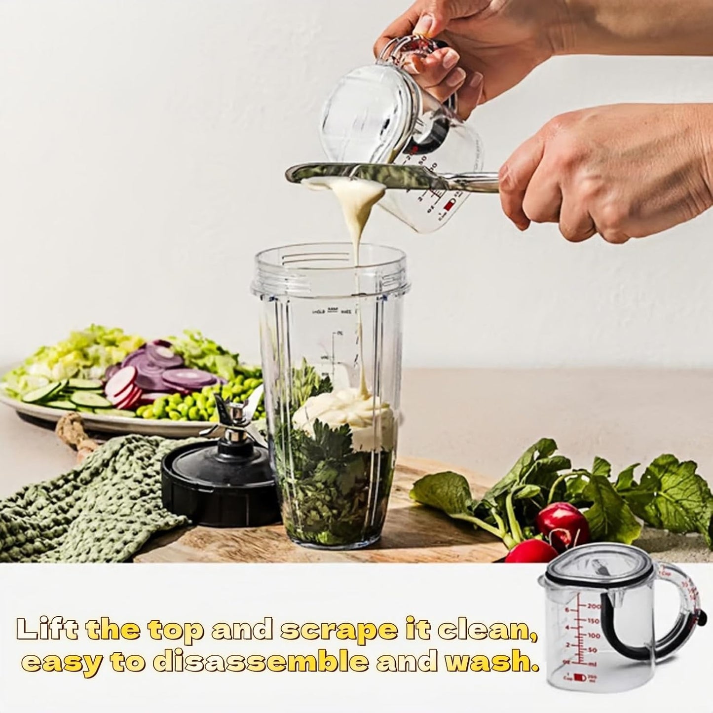 All in One Adjustable Measuring Cup, Push Up Measuring Cup Solid and Liquid, Space Saving, Easy to Clean, Multifunctional Kitchen Measuring Cups for Preparation, Baking, and Cooking (2)