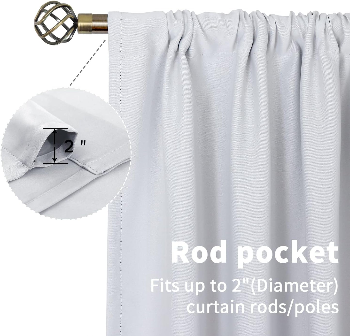 BGment Room Darkening Curtains 40 Inches Length - Rod Pocket Short Window Drapes Thermal Insulated for Bedroom Kitchen Cafe, Greyish White, 34 x 40 Inch, 2 Panels