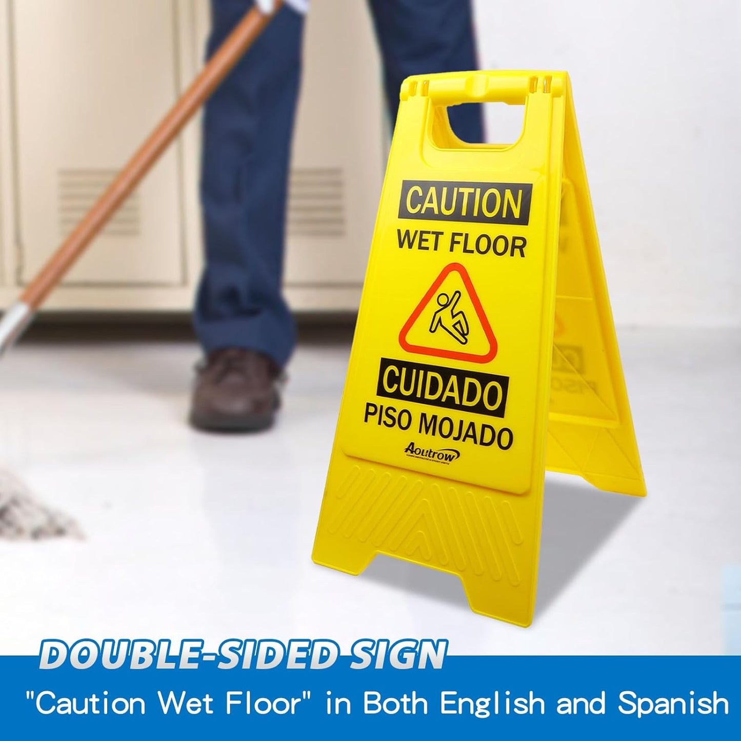 Caution Wet Floor Sign, Bilingual Foldable Safety Sign (17.12in x 8.38in x 0.94in), Yellow (1 Pack)