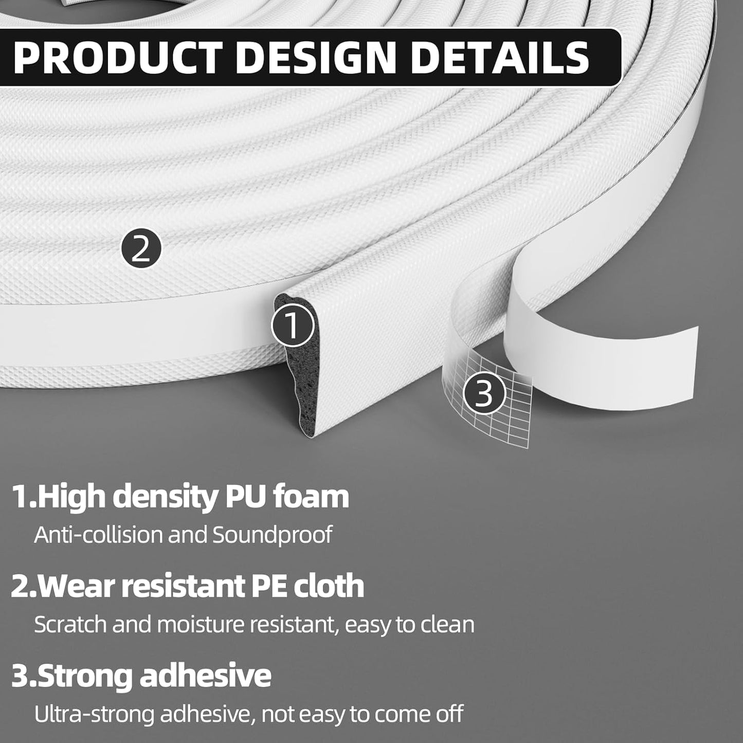 3Pcs×196" Wedge Weather Stripping Door Seal Strip for Door Frame & Window,Self Adhesive Window Insulation Draft Stopper Seal for Winter,Gray Foam Door Gap Filler for Soundproofing Light Blocker,White