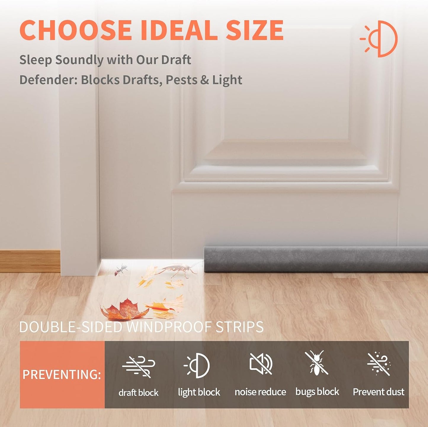 Door Draft Stopper for Bottom of Door, Under Door Gap Filler/Seal for Big Gap, No Folding Required, Flexible Installation Door Sweep soundproofing Strip for Home & Apartment, 28-32in, Grey