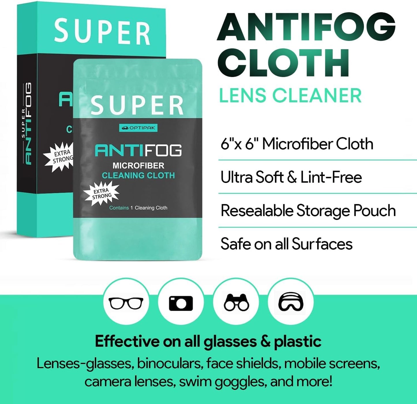 Anti Fog Microfiber Cleaning Cloth for Glasses | Individually Wrapped Microfiber Lens Cleaning Cloth for Eyeglasses, Lenses, Binoculars, Face Shields, Ski Masks or Swim Goggles (50 Count)