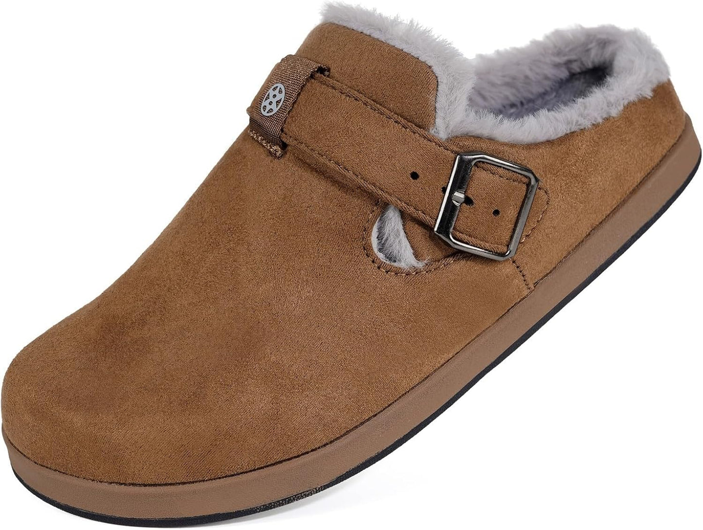 Fur Lined Clogs for Women Men Suede Winter Slippers Arch Support Slip on Mules Potato Shoes with Removable Cushion Footbed Warm Home House Shoes