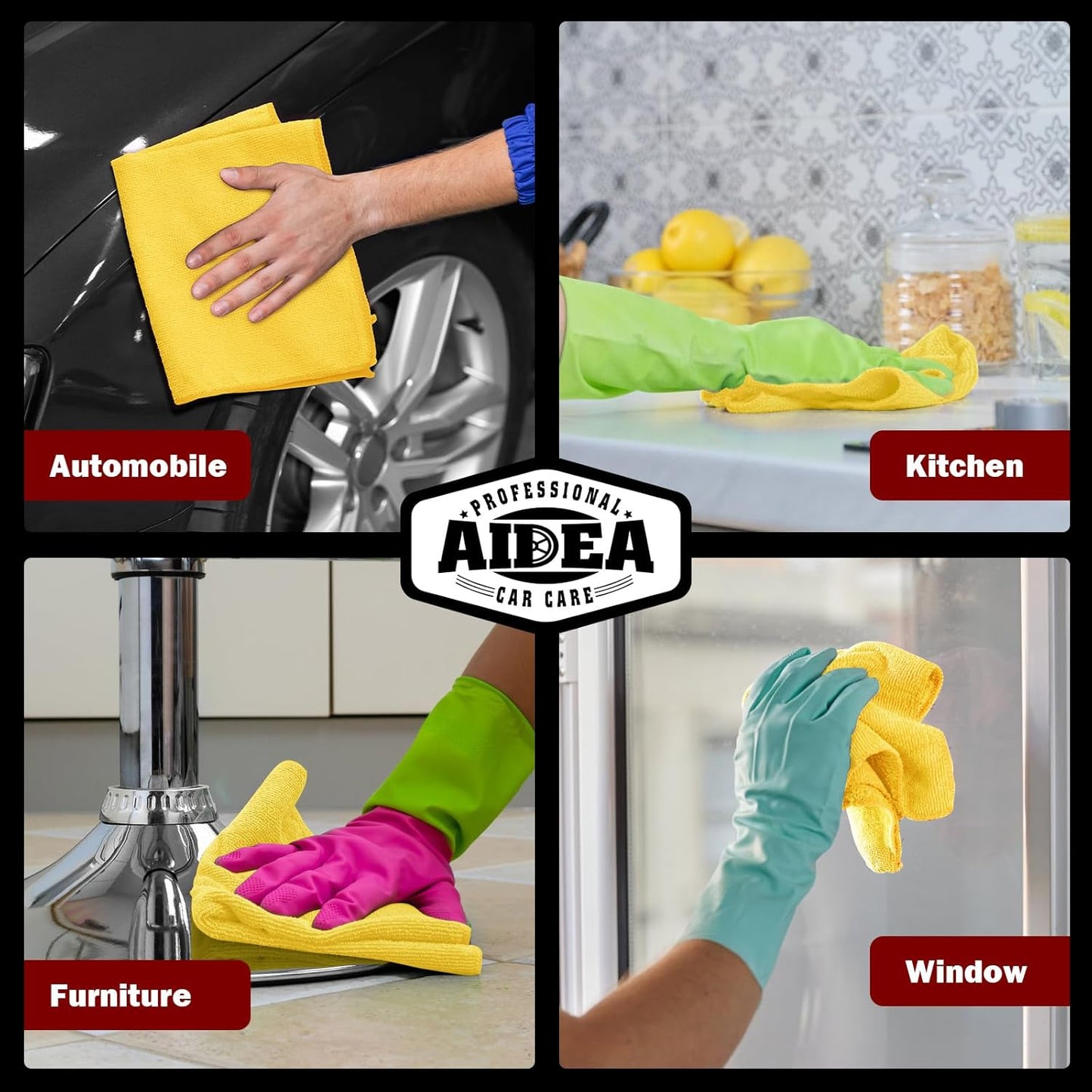 AIDEA Microfiber Cleaning Cloth, 20PK, Microfiber Towels for Cars, Premium All Purpose Car Cloths, Dusting Cloth Cleaning Rags, Absorbent Towels for SUVs, House, Kitchen, Window, 12"×12", Yellow
